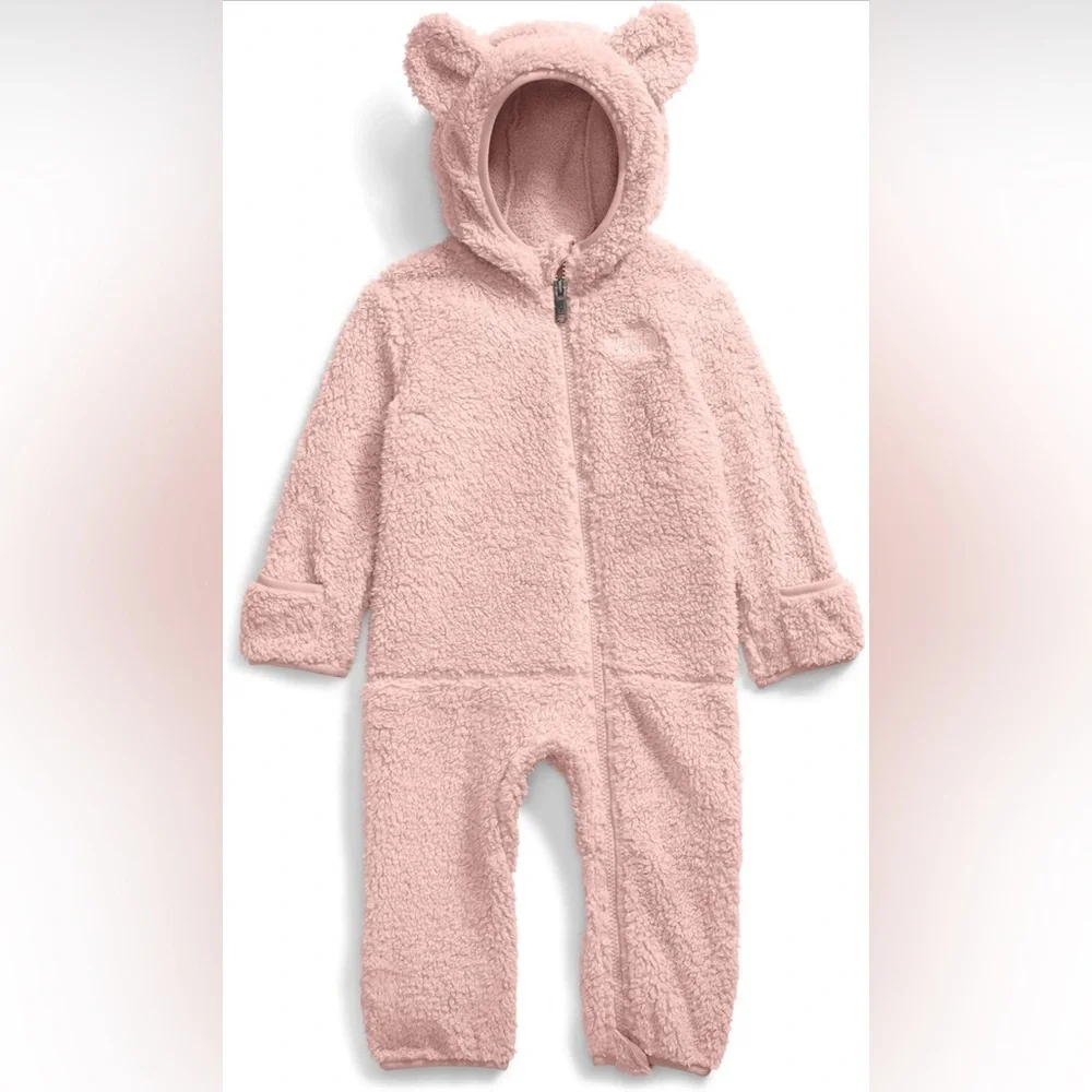The North Face Pink Sherpa Fleece Hooded Bear One-Piece